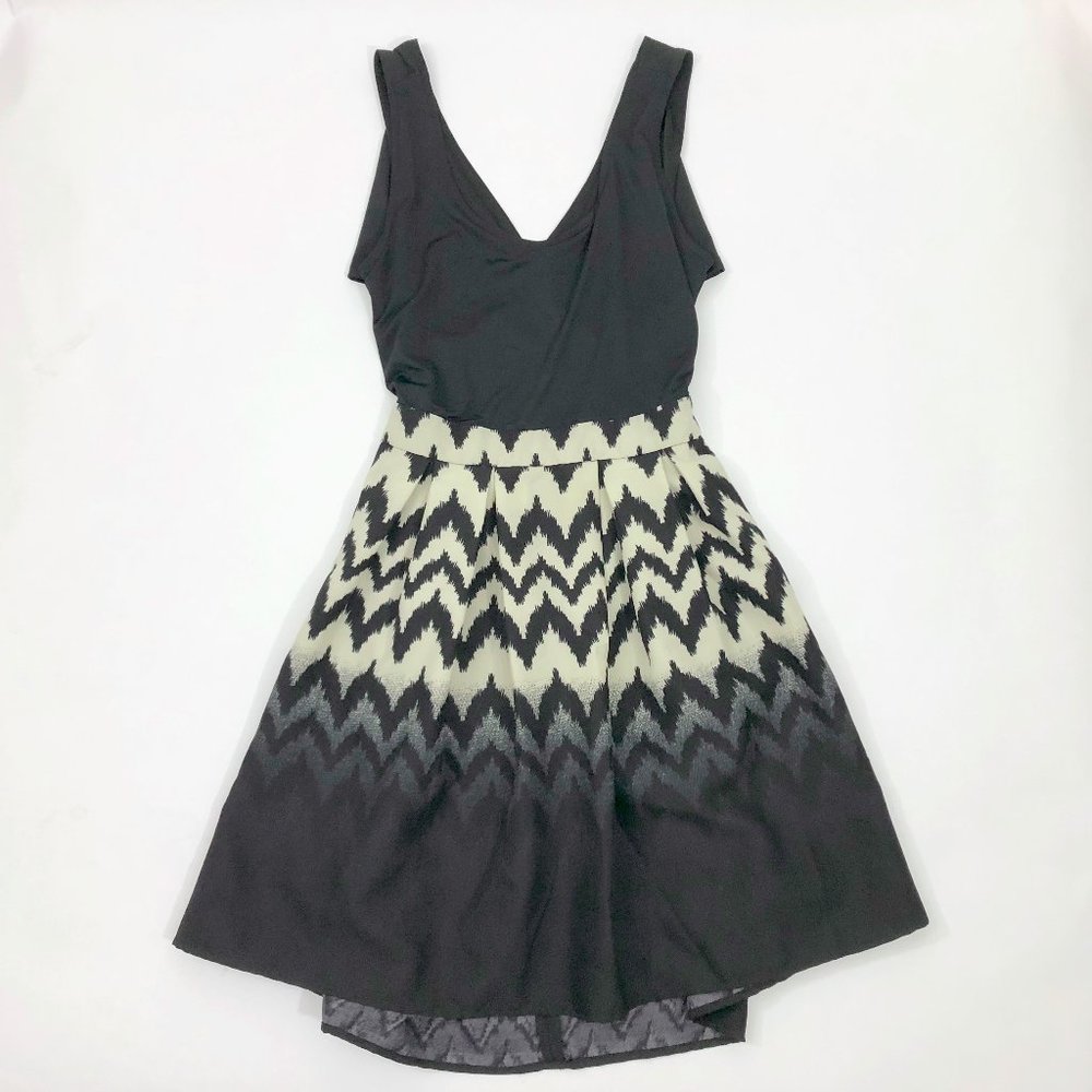 EUC Charming Chalie Black & Taupe Criss Cross Open Back Fit & Flare - Picture 2 of 6